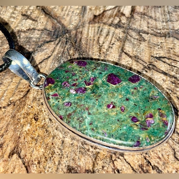 Emerald-Green Ruby Fuchsite Pendant 2 1/4” - Picture 4 of 9